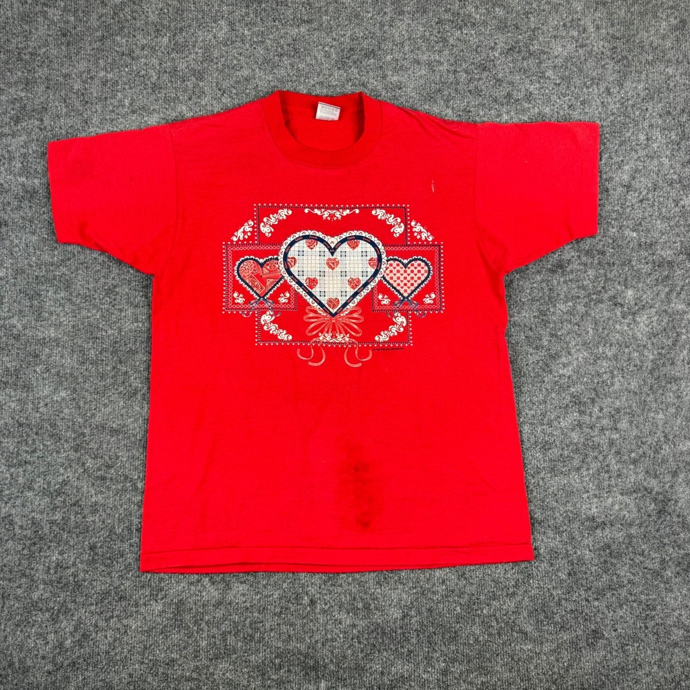 Fruit of the Loom T-Shirt Mens L Red Vintage 1996 Heart Graphic USA Made Fair